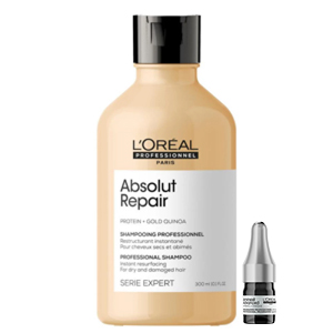 L'Oreal Шампунь для восстановления поврежденных волос ABSOLUT REPAIR, 300 мл + Программа ухода от выпадения волос Aminexil Ampoules, 1 шт 