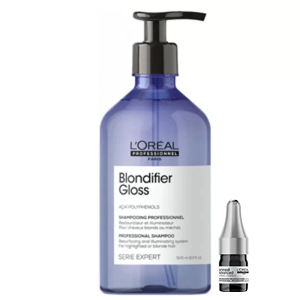 L'Oreal Шампунь для осветленных и мелированных волос BLONDIFIER GLOSS, 500 мл + Программа ухода от выпадения волос Aminexil Ampoules, 1 шт 
