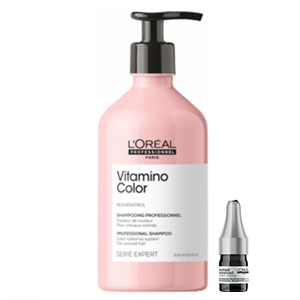 L'Oreal Шампунь для защиты цвета VITAMINO COLOR, 500 мл + Программа ухода от выпадения волос Aminexil Ampoules, 1 шт 