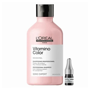 L'Oreal Шампунь для защиты цвета VITAMINO COLOR, 300 мл + Программа ухода от выпадения волос Aminexil Ampoules, 1 шт 