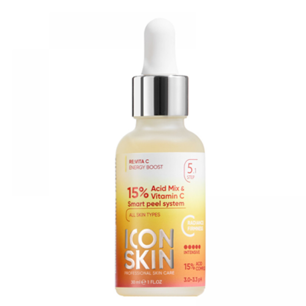 ICON SKIN Пилинг для лица 15% для сияния и осветления кожи всех типов с витамином С с комплексом кислот Smart Peel System, 30 мл