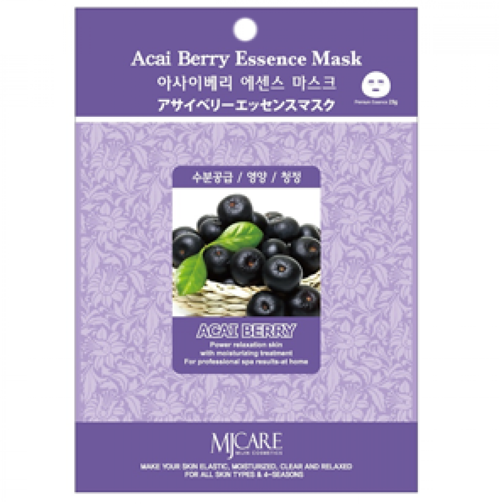 MJCARE Маска тканевая омолаживающая для лица Ягоды Асаи MIJIN Acai Berry Essence Mask, 1 шт 