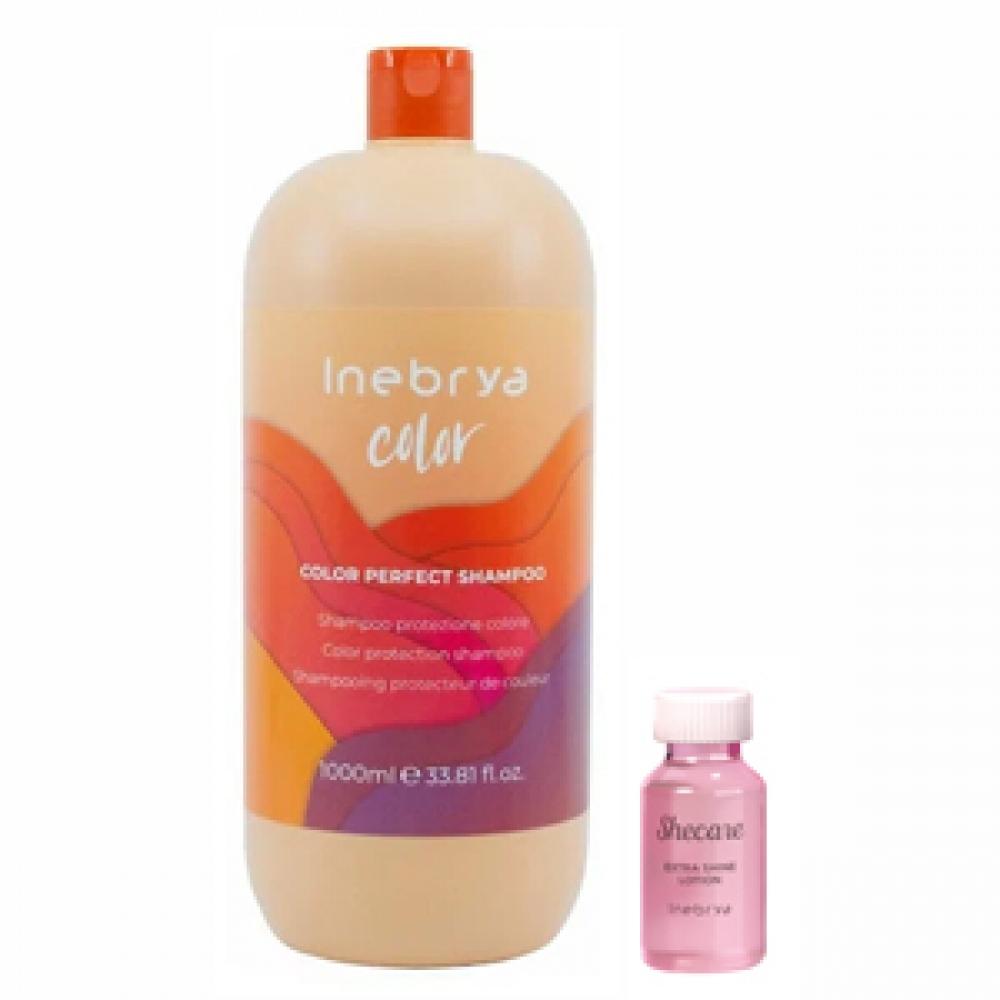 Inebrya Шампунь для окрашенных волос Ice cream PRO-COLOR, 1000 мл + Лосьон кондиционирующий для блеска поврежденных и тусклых волос SHECARE, 1 шт