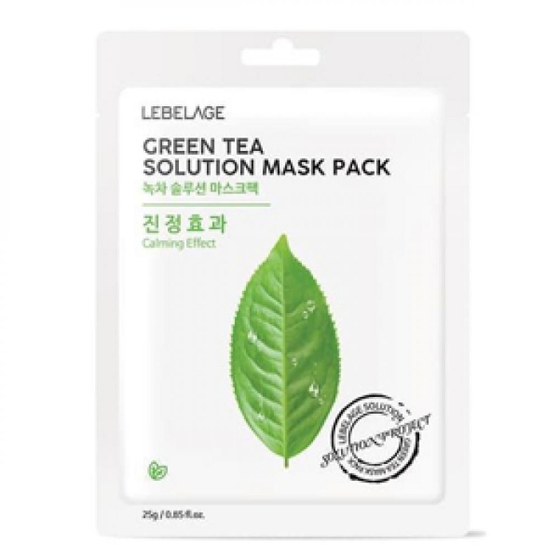 LEBELAGE Маска тканевая успокаивающая GREEN TEA SOLUTION MASK с экстрактом зеленого чая, 1 шт