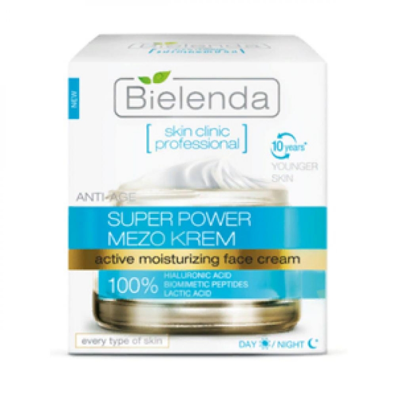 Bielenda Крем антивозрастной активный увлажняющий Skin Clinic Professional гиалуроновая и молочная кислота, день/ночь, 50 мл