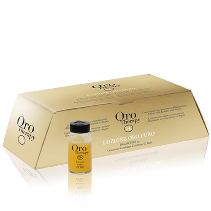 Fanola Лосьон восстанавливающий концентрированный Oro Therapy 24k Oro Puro с кератином, аргановым маслом и микрочастицами золота в ампулах, 12*10 мл