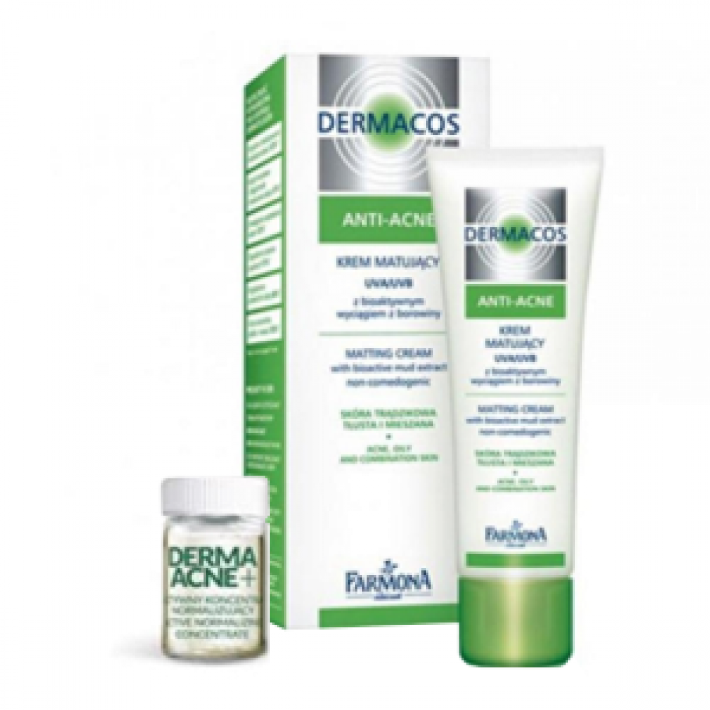 Farmona Крем для лица придающий матовость UVA/UVB Dermacos Anti-Acne дневной, 50 мл + Концентрат для нормализации кожи лица активный DERMAACNE+, 1 шт
